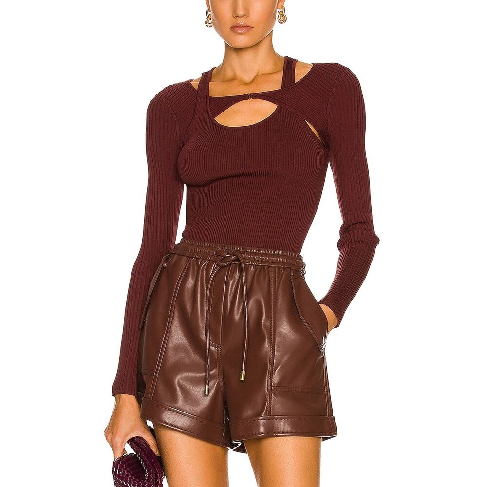 Simkhai Ribbed Mahogany Seraphina Top Size XS